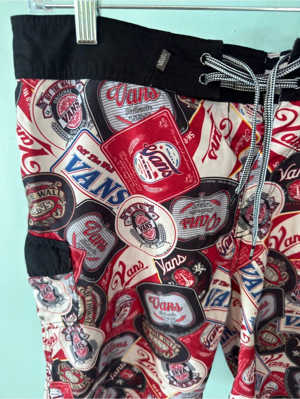 Vans Red, Black & White Logo Patch Swim Trunks Board Shorts Sise 33 - Picture 2 of 12